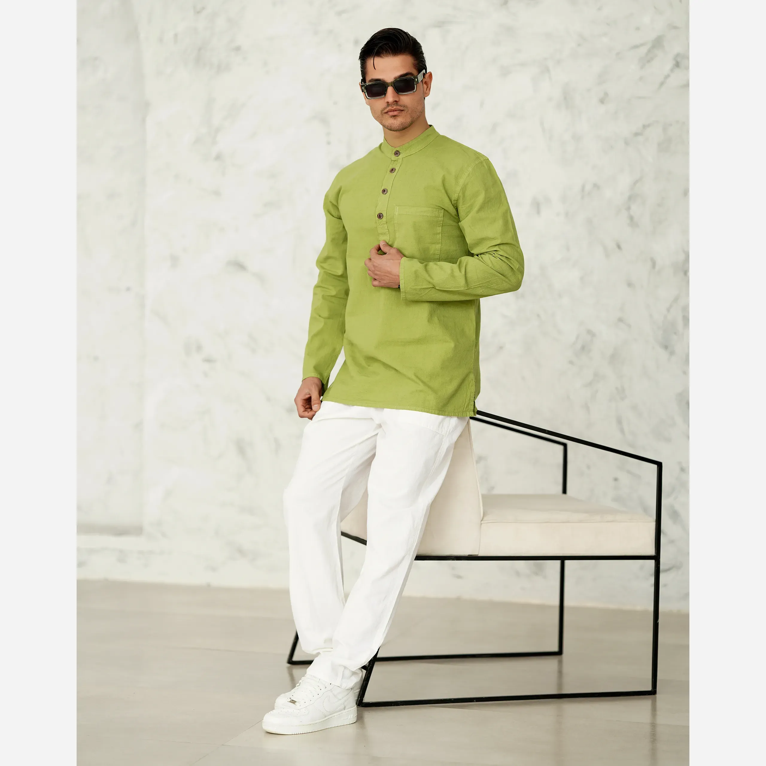شلوار مردانه الیاف طبیعی مدل سهند رنگ سفید 100 درصد پنبه