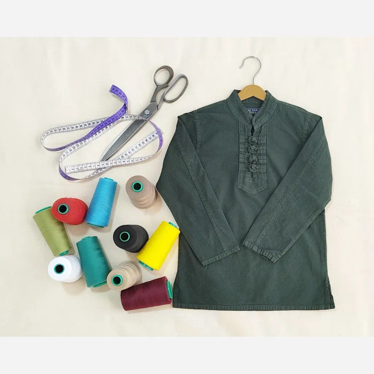پیراهن الیاف طبیعی پسرانه مدل آرتین رنگ سبز لجنی سایز 1 تا 7