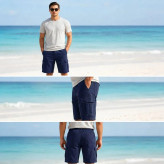 شلوارک کتان شش جیب مردانه رنگ سرمهای