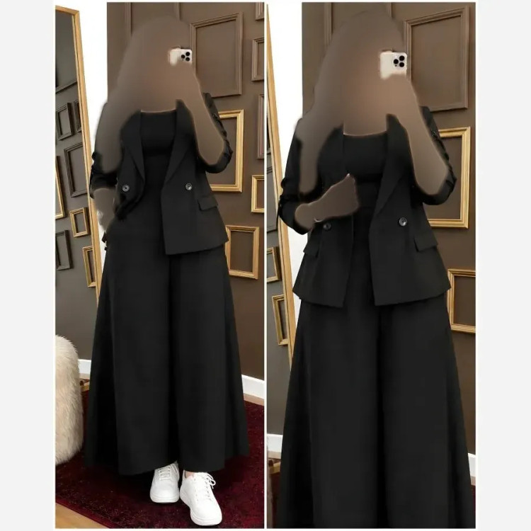 ست نوا پاییزه زنانه سوپرمازراتی اعلا فری سایز 38 تا 46 مشکی دودی
