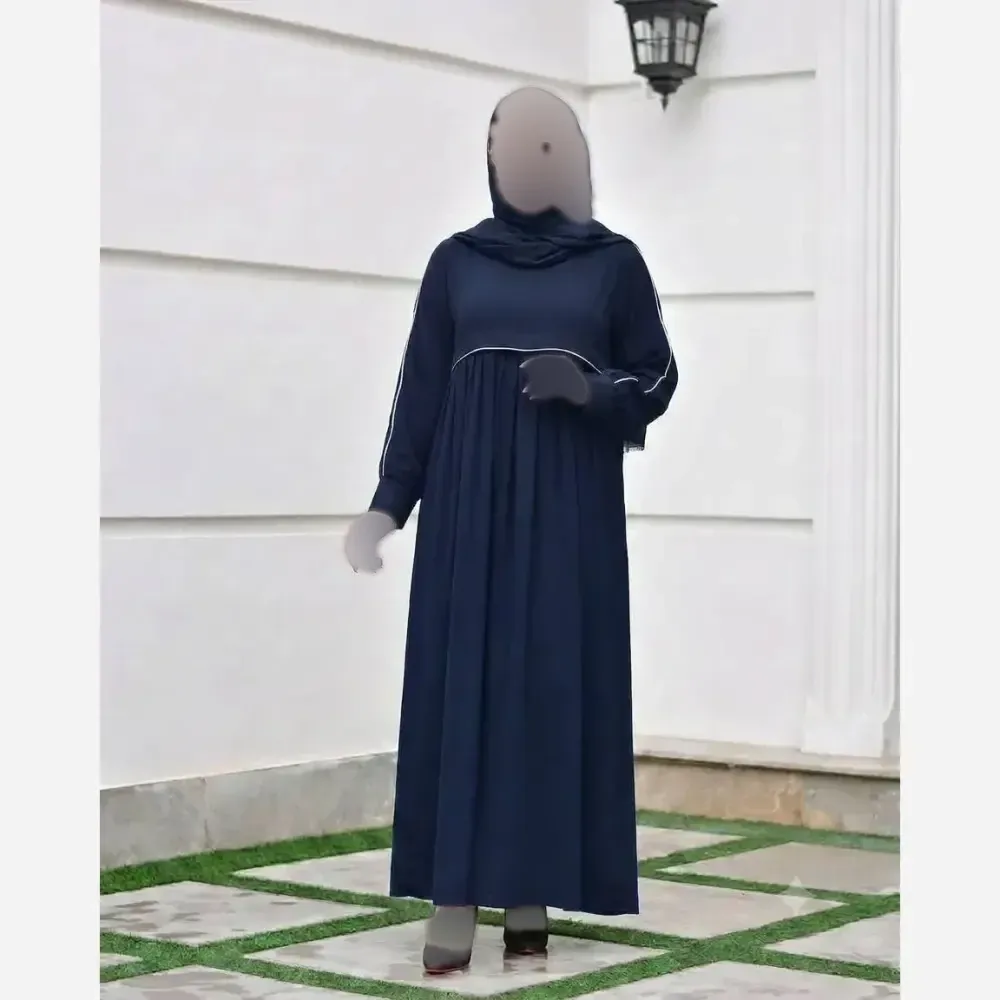 مانتو عبایی جیب دار مدل نفیسه کرپ ندا اماراتی مشکی سرمه ای سایز بندی کامل