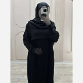 مانتو عبایی جیب دار مدل نفیسه کرپ ندا اماراتی مشکی سرمه ای سایز بندی کامل