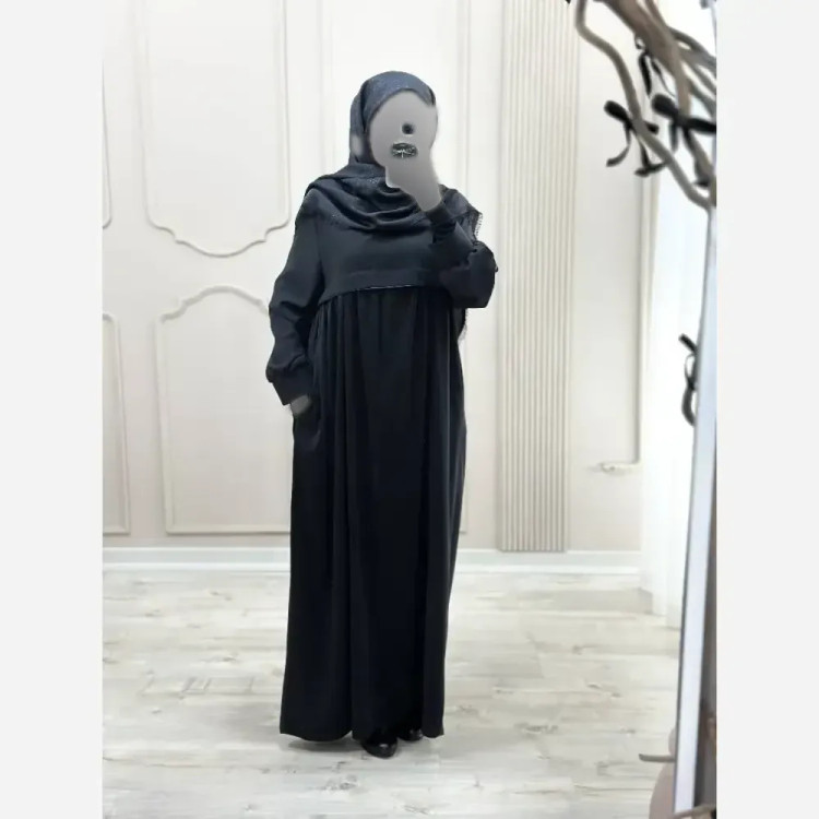 مانتو عبایی جیب دار مدل نفیسه کرپ ندا اماراتی مشکی سرمه ای سایز بندی کامل