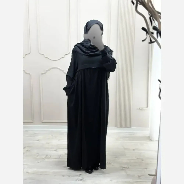 مانتو عبایی جیب دار مدل نفیسه کرپ ندا اماراتی مشکی سرمه ای سایز بندی کامل