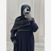 مانتو عبایی جیب دار مدل نفیسه کرپ ندا اماراتی مشکی سرمه ای سایز بندی کامل
