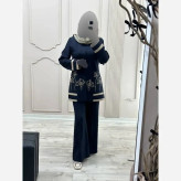 کت شلوار گلدوزی مدل رویا بزایاق اعلا زنانه در رنگبندی مشکی، سرمه ای، کرم، قهوه ای و سایزبندی 38 تا 50