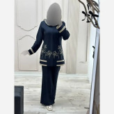 کت شلوار گلدوزی مدل رویا بزایاق اعلا زنانه در رنگبندی مشکی، سرمه ای، کرم، قهوه ای و سایزبندی 38 تا 50