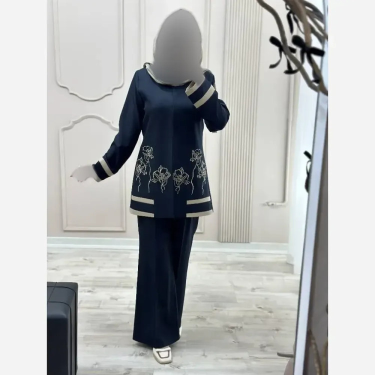 کت شلوار گلدوزی مدل رویا بزایاق اعلا زنانه در رنگبندی مشکی، سرمه ای، کرم، قهوه ای و سایزبندی 38 تا 50