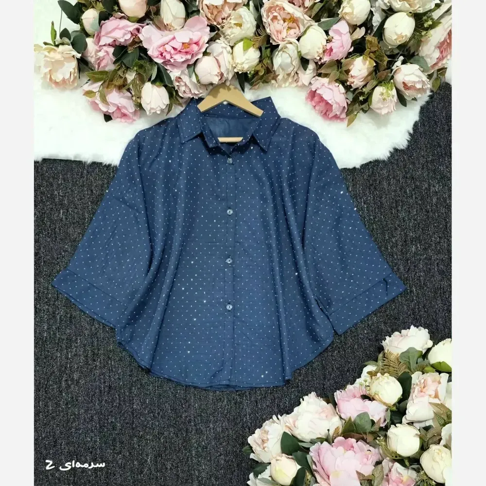 شومیز باکسی شیشه ای نگینی لنین اسلب اعلا فری سایز 38 تا 50