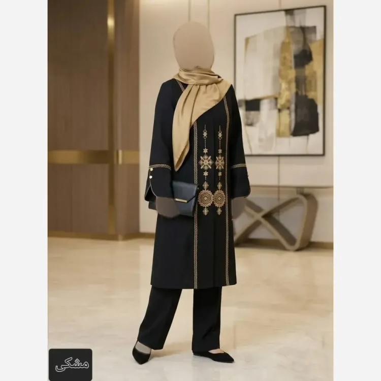 مانتو گلدوزی شده شانتون اسلپ زنانه دالمون مدل آوا مناسب بهار و تابستان 1405