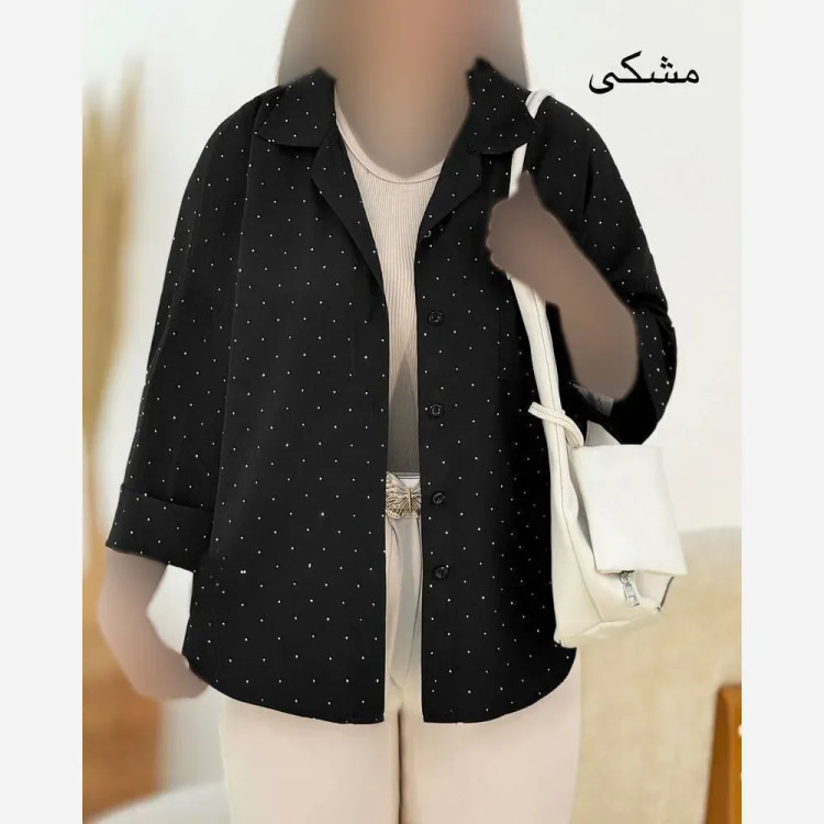 شومیز نگین دار الیزه درجه یک فری سایز مشکی قد 75 دور سینه 120 قد استین 48