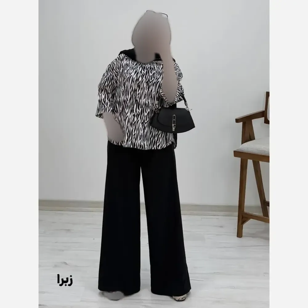شومیز شلوار طرح دار کرپ بوگاتی زنانه فری سایز 38 تا 46