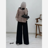 شومیز شلوار طرح دار کرپ بوگاتی زنانه فری سایز 38 تا 46