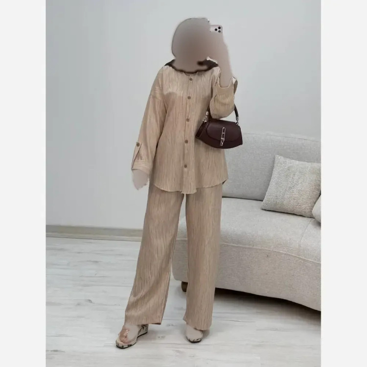 شومیز شلوار گندم شانتون فری سایز 38 تا 46 زنانه