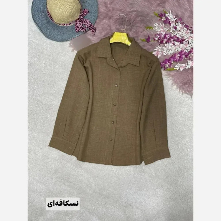 شومیز مانتویی رایکا شانتون فری سایز کرم نسکافه ای آبی یشمی