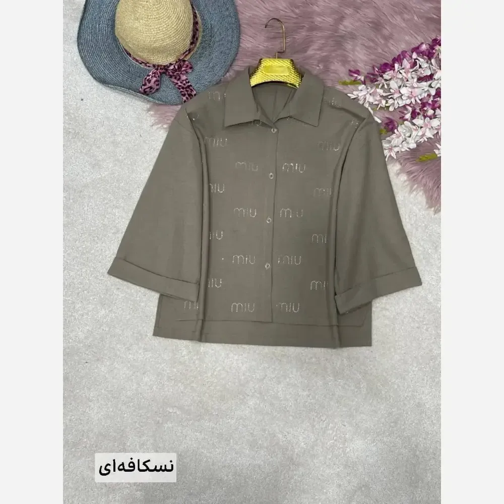 شومیز لنین نگین کوبی شده زنانه فری سایز 38 تا 46 در رنگ بندی متنوع