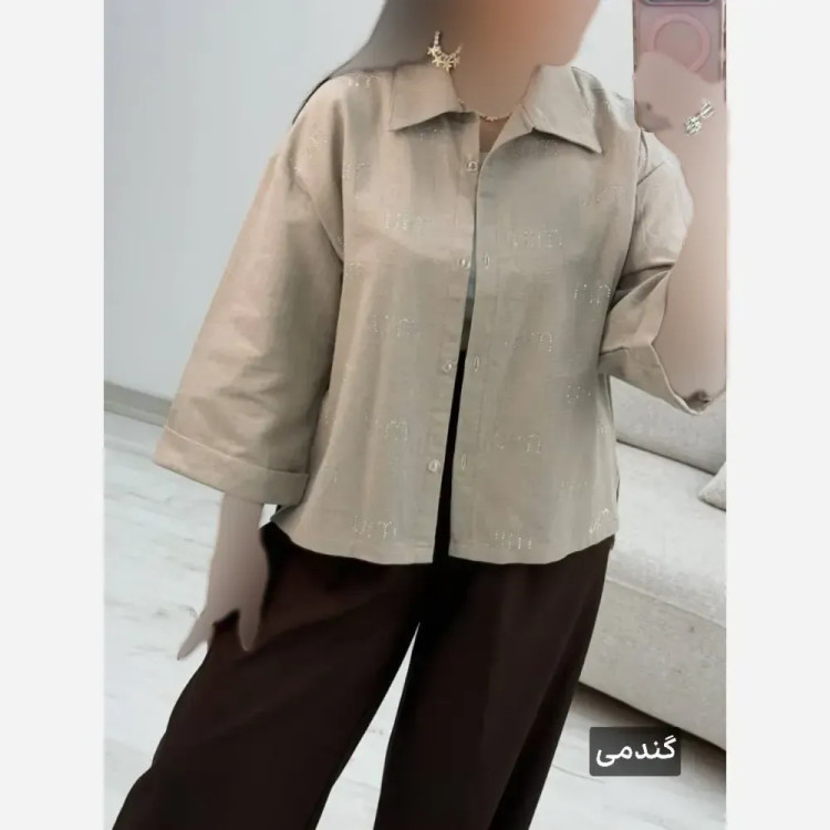 شومیز لنین نگین کوبی شده زنانه فری سایز 38 تا 46 در رنگ بندی متنوع