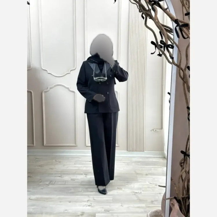 کت شلوار ساتن زنانه مدل سایدا مشکی سایز 38 تا 50 جنس سوپر مازراتی اعلا