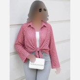 شومیز گره ای ماهلین دانتل گیپور مشکی خط طلایی فری سایز 36 تا 46