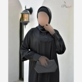 مانتو عبایی مشکی زنانه مدل رضوانه جنس کرپ ندا اماراتی فری سایز