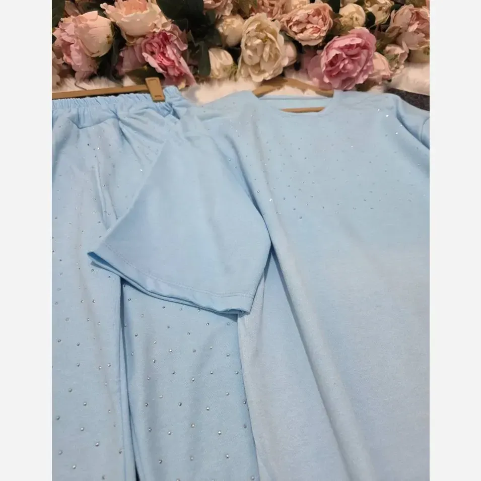 ست تیشرت شلوار کهکشان نگین گلکسی نخ پنبه فری سایز