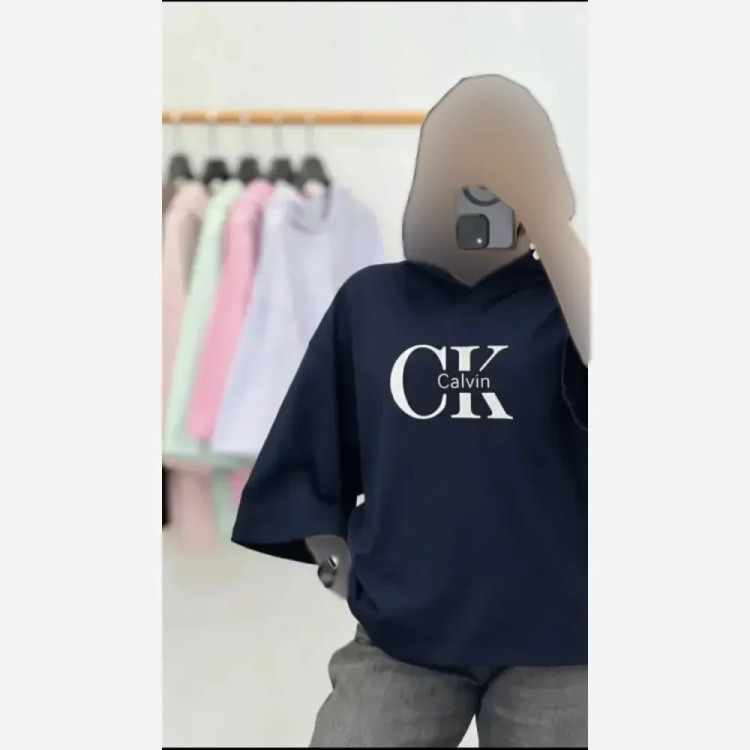 بلوز لانگ زنانه پنبه دبل بافت طرح CK فری سایز