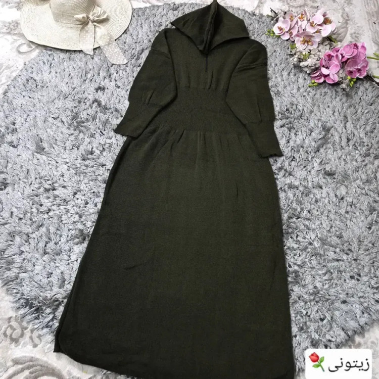 ماکسی بافت ساعت شنی کلاهدار نیم زیپ جنس بافت اکرلیک فری سایز