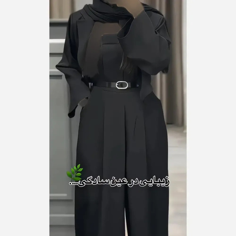 کت و شلوار زنانه مدل دلسا جنس کرپ مازراتی رنگ مشکی