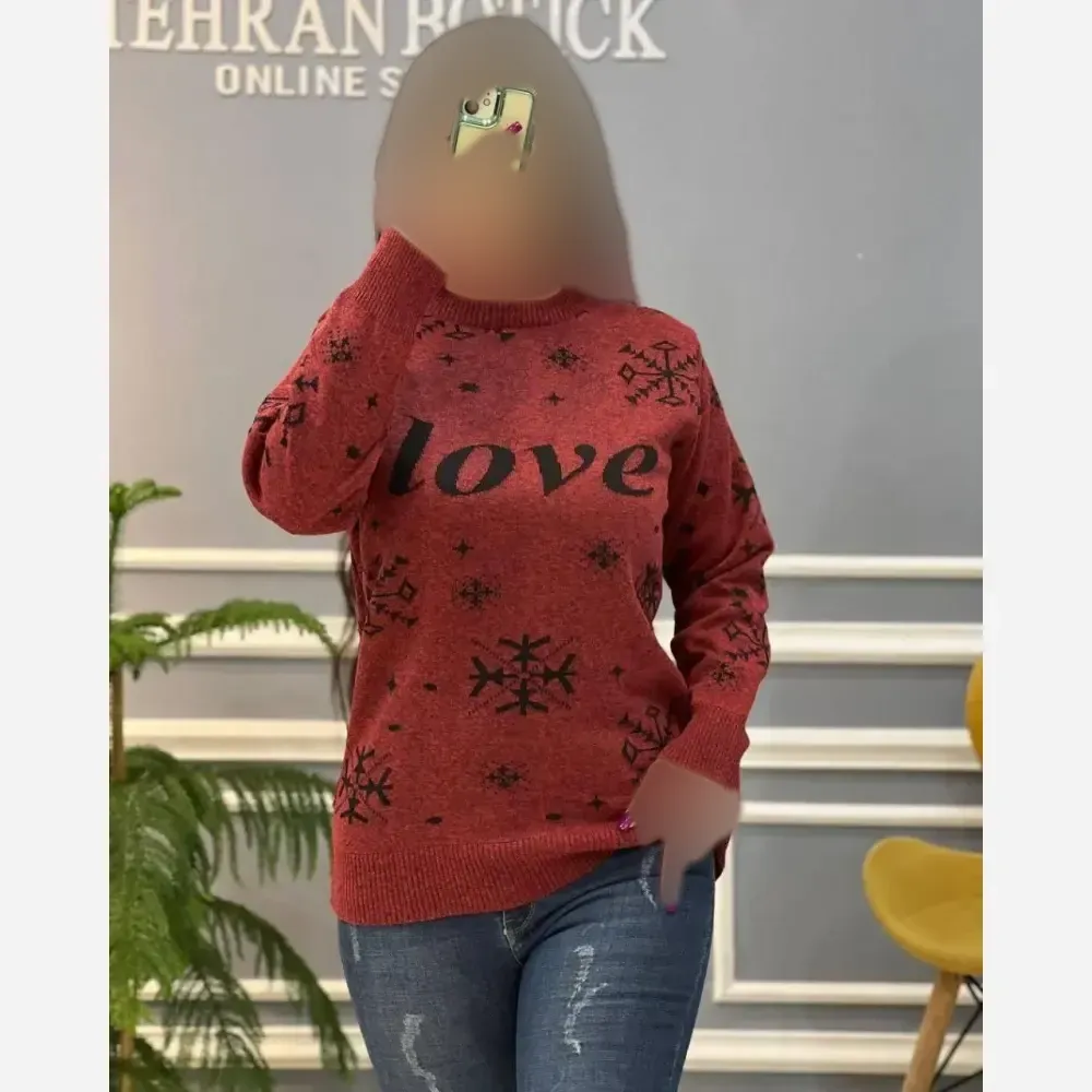 بلوز بافت زنانه مدل Love جنس بافت گرم بالا فشرده فری سایز