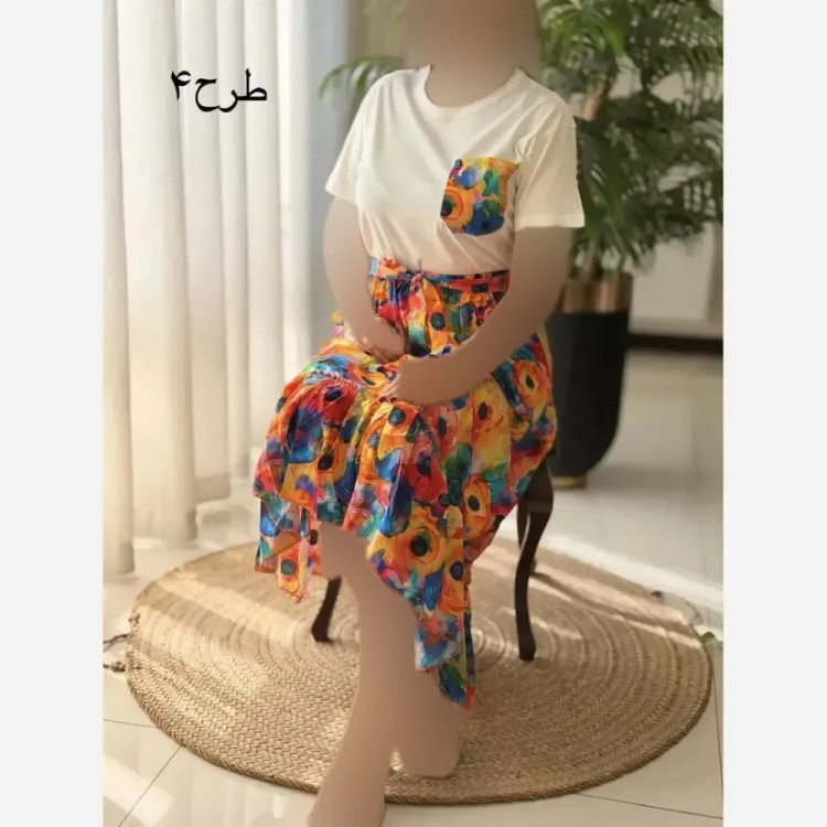 ست تیشرت و دامن پنبه درجه یک و تمام نخ فری سایز 36 تا 46