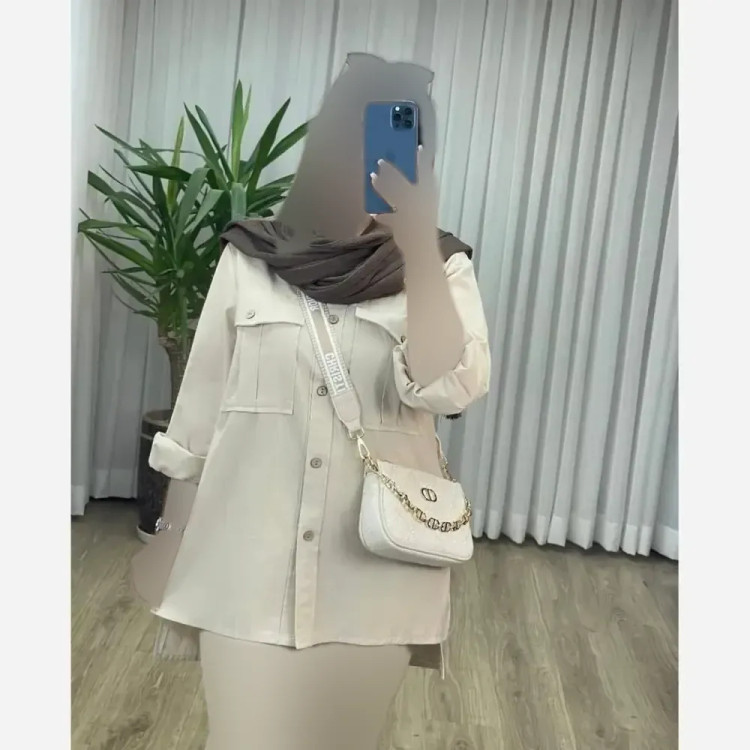 مانتو لنین دو جیب ستاره فری سایز لنین نچرال شسته شده