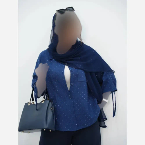 خرید شومیز نگین دار آستین گت جنس شانتون زیپی فری سایز