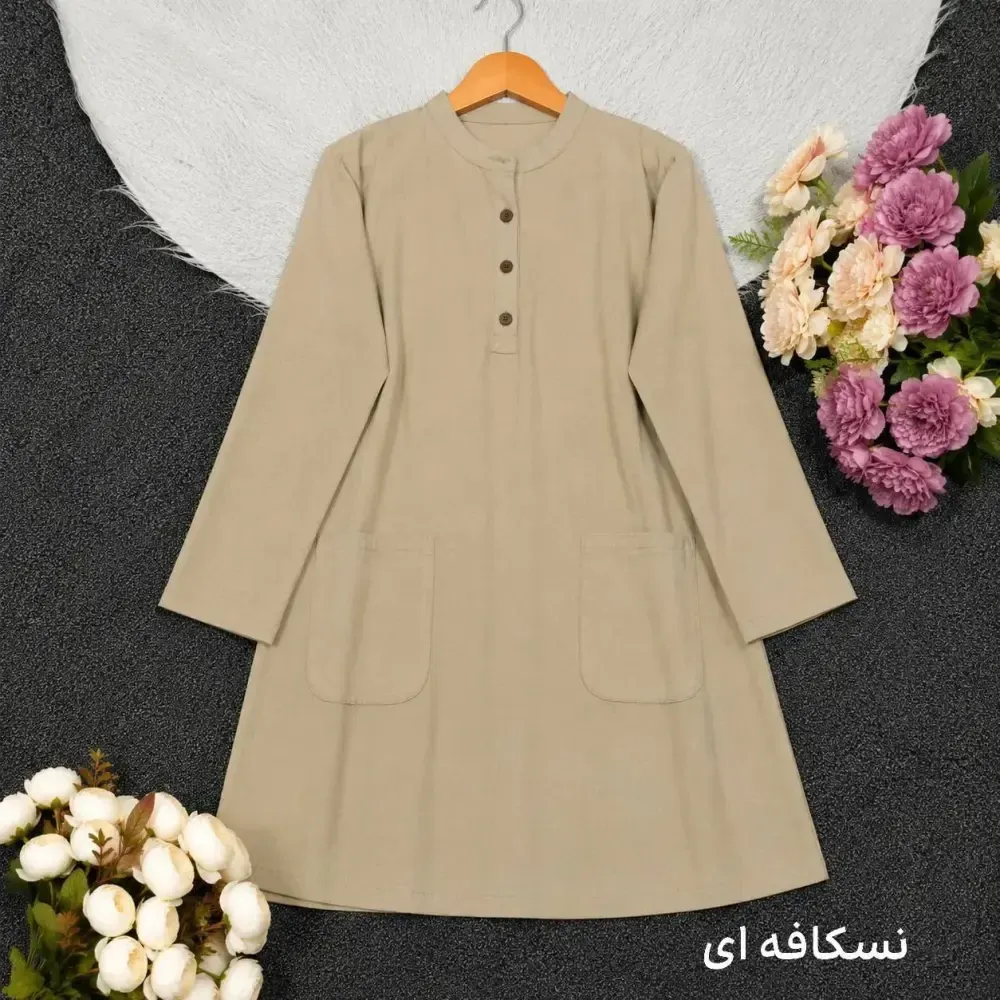 تونیک جلو بسته لنین روژین رنگ کرم سرخابی سفید فری سایز