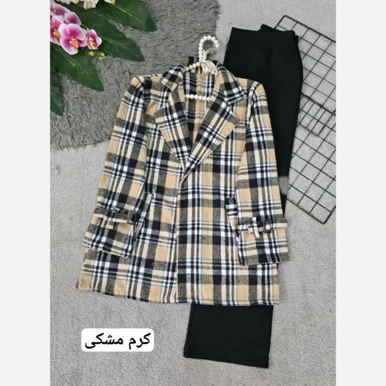 کت چهارخونه یقه انگلیسی پشمی موهر دار فری سایز