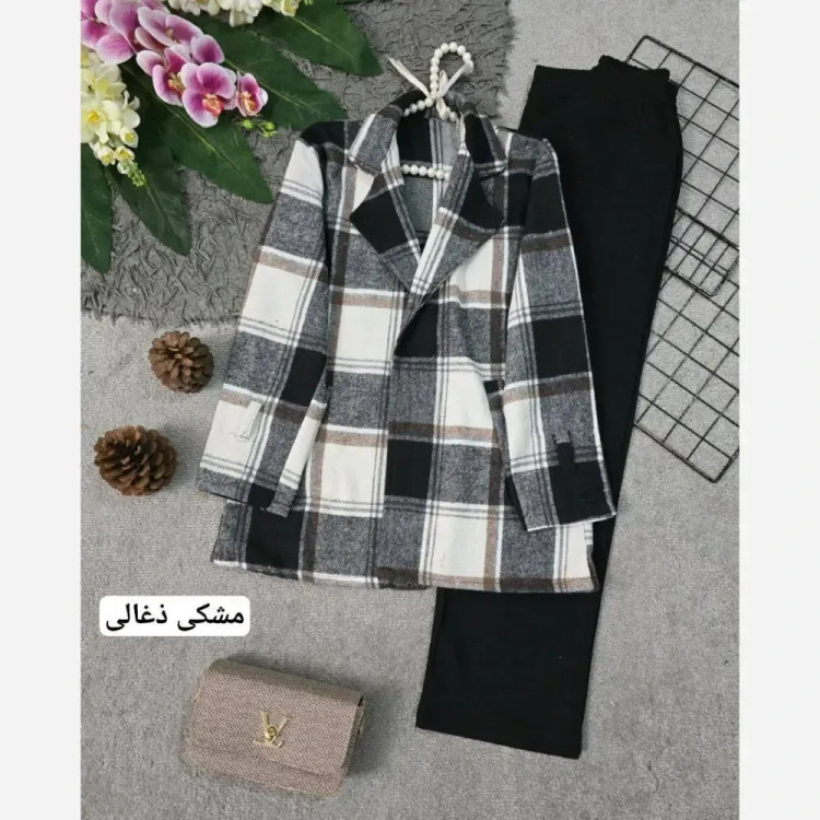 کت چهارخونه یقه انگلیسی پشمی موهر دار فری سایز