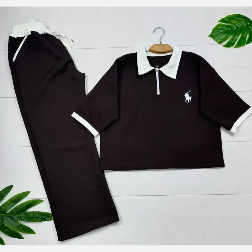 ست تیشرت شلوار مازراتی Polo رنگ موکا فری سایز