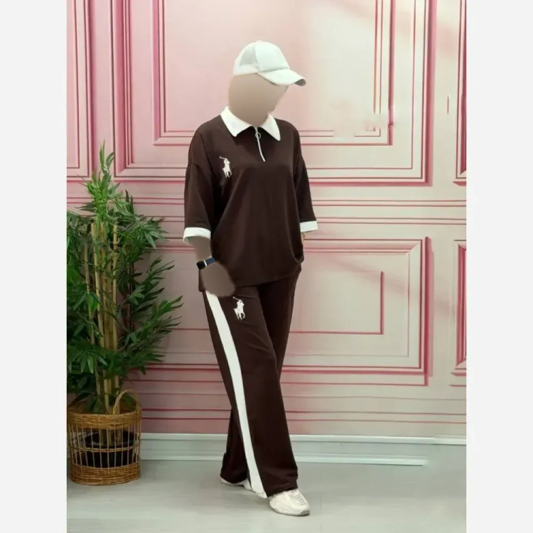 ست تیشرت شلوار مازراتی Polo رنگ موکا فری سایز