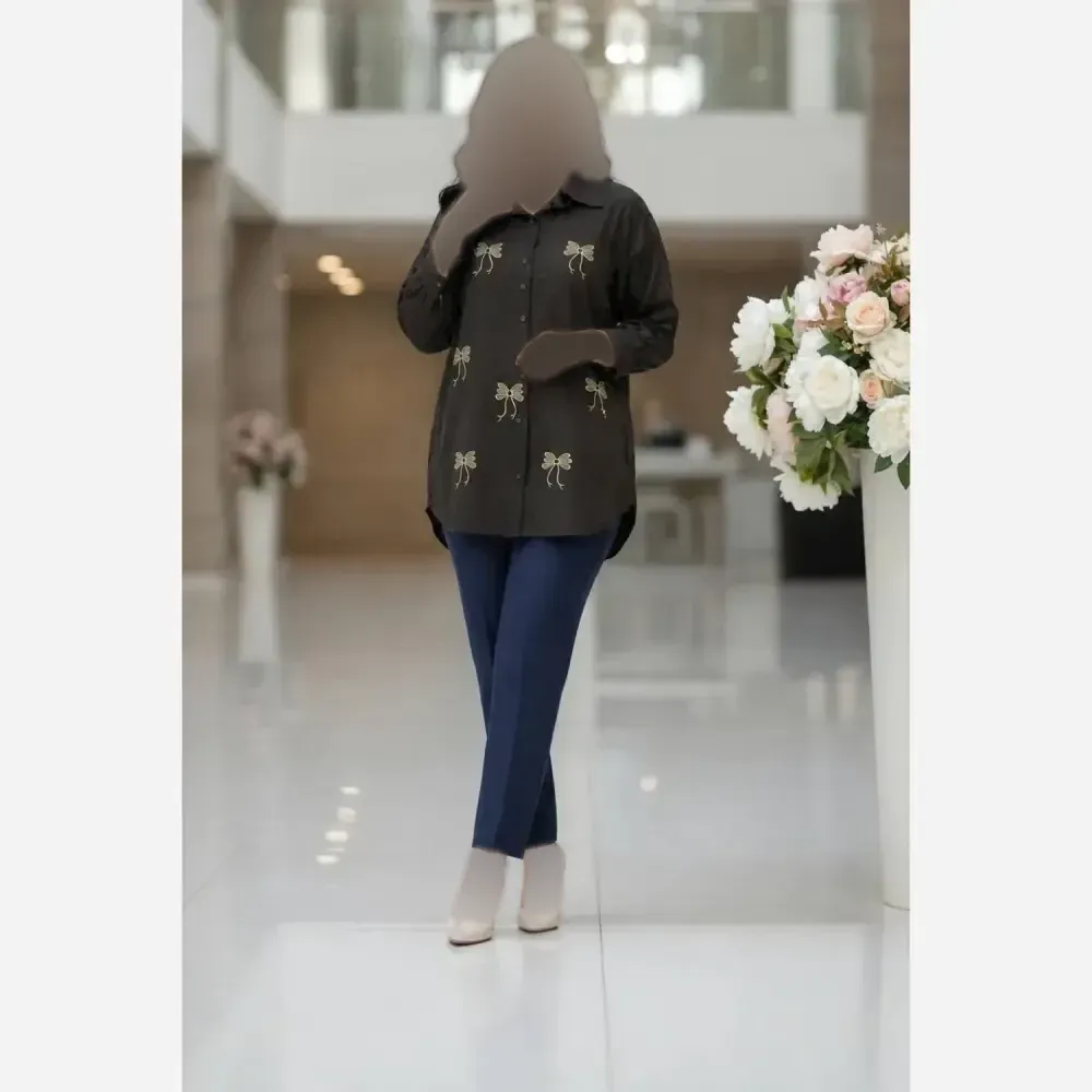 مانتو نیلا لنین پنبه گلدوزی خنک و تابستانه فری سایز