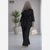 ست شومیز و شلوار کمرگت زنانه سوپر شانتون درجه یک رنگ مشکی فری سایز