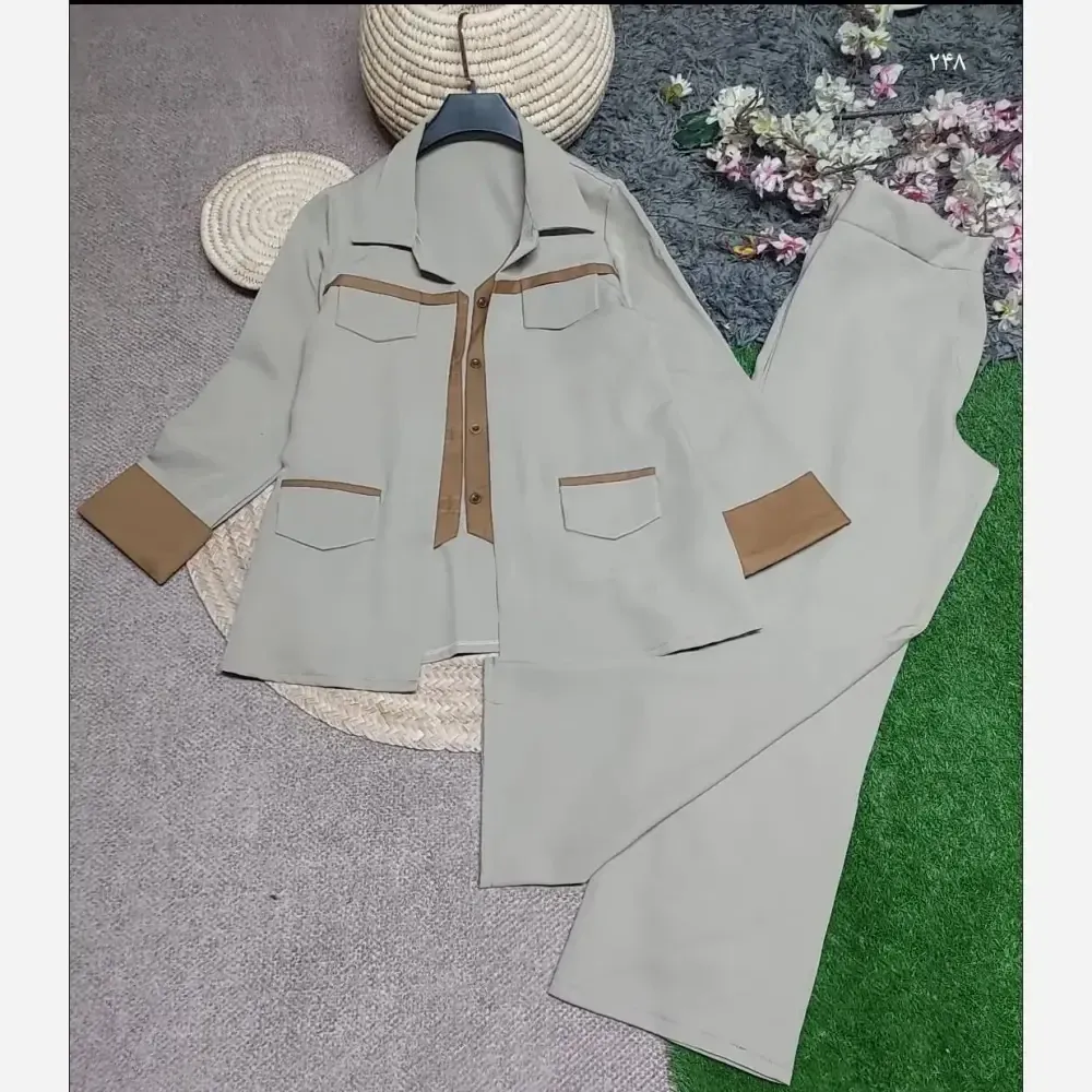 ست 2 تیکه پاییزه زنانه جنس سوپرمازراتی اعلا رنگ مشکی قهوه ای نسکافه ای سایز 38 تا 46 فری سایز