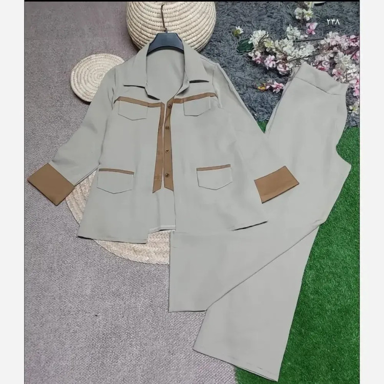ست 2 تیکه پاییزه زنانه جنس سوپرمازراتی اعلا رنگ مشکی قهوه ای نسکافه ای سایز 38 تا 46 فری سایز