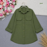شومیز مانتویی دلنیا جنس لنین خطی اعلا فری سایز دو جیب