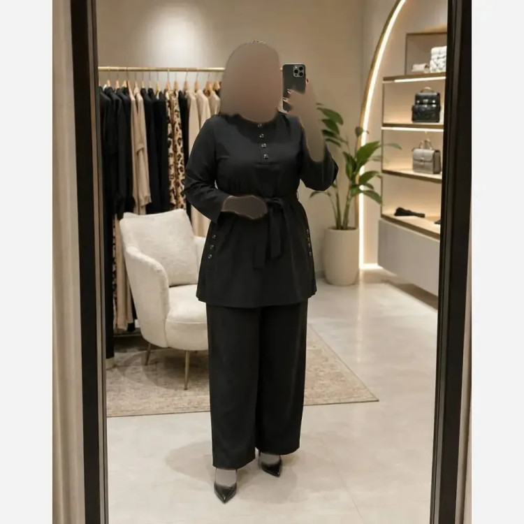 ست تونیک شلوار کبریتی درجه یک رنگ مشکی فری سایز