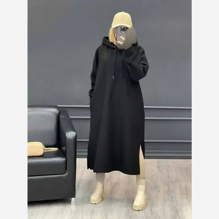 هودی زنانه دورس تو کرکی ضخیم مشکی کلاهدار مدل لندو فری سایز