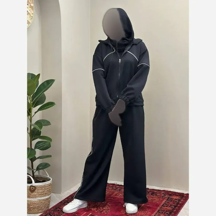 ست سوییشرت و شلوار زنانه مدل نانسی جنس مازراتی درجه یک رنگ مشکی موکا سرمه ای سایز فری 38 تا 46