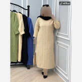 پیراهن مانیلا جنس ژیپوس ژاکارد اعلا رنگ نسکافه ای و شیری فری سایز 36 تا 46