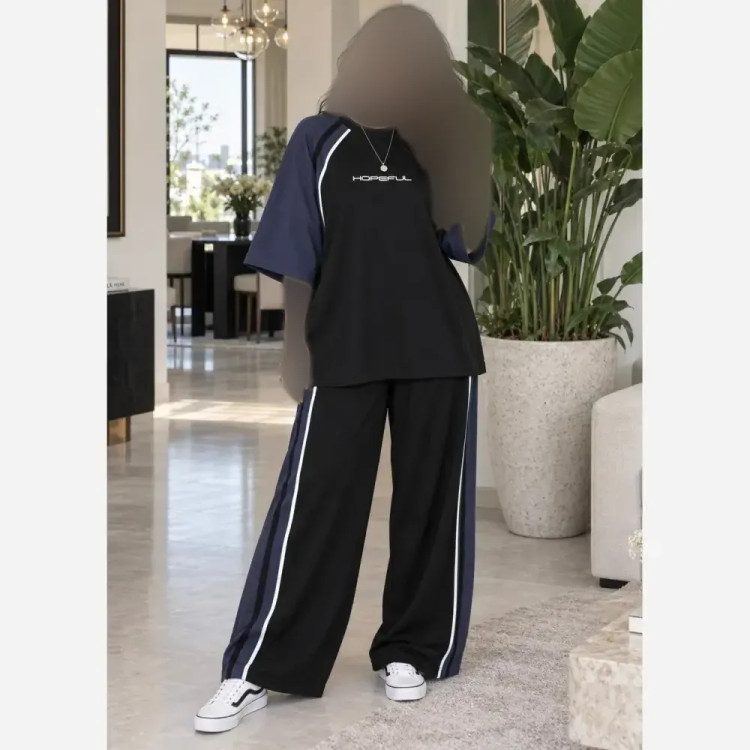 ست تیشرت و شلوار زنانه گلکسی پنبه فری سایز تا 48