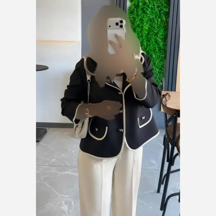 ست کت و شلوار زنانه پاییزه سوپرمازراتی پاپیون سایز 38 تا 46
