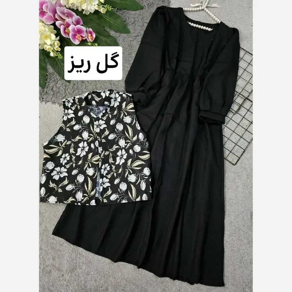 سارافون کرپ اندونزی با جلیغه سوزن دوزی دو تیکه فری سایز