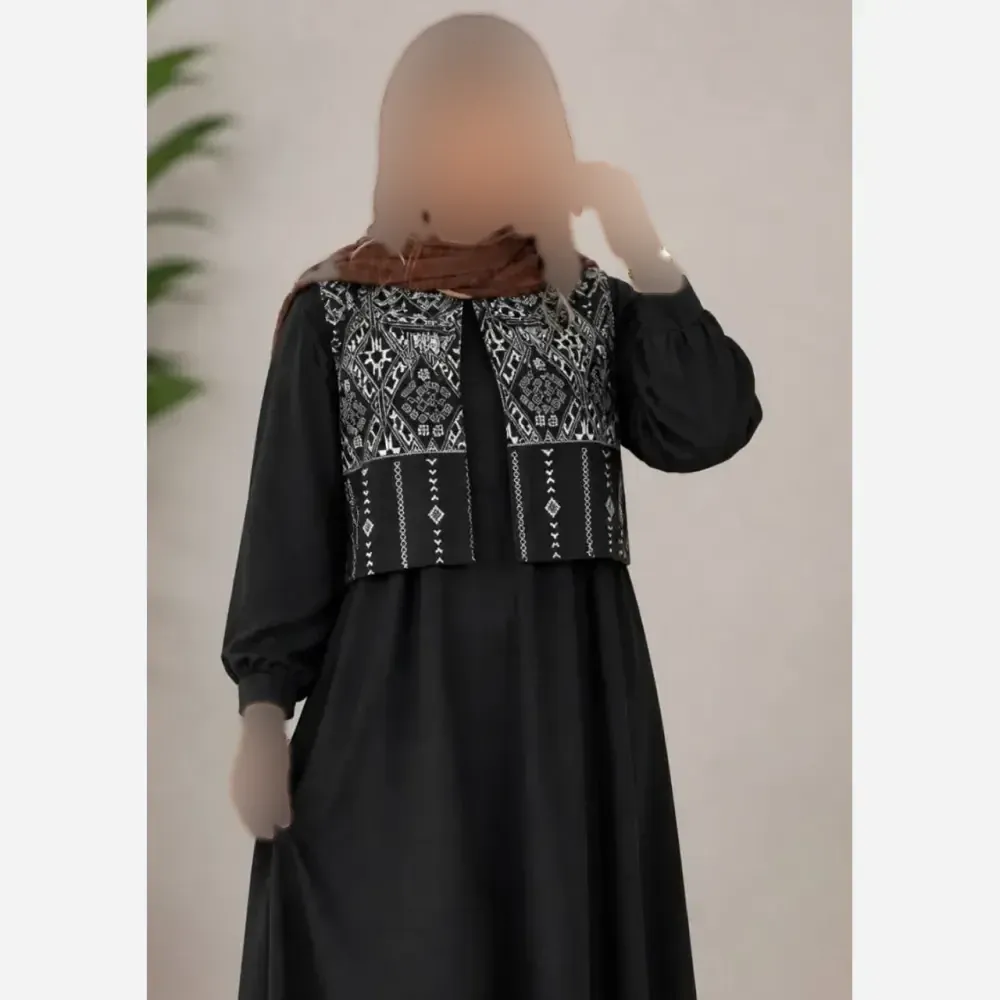 سارافون کرپ اندونزی با جلیغه سوزن دوزی دو تیکه فری سایز